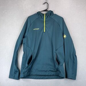 Mammut Pullover Hoodie Mens Large Blue Hooded Fleece Outdoor Athletic Half Zip